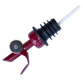 Burgundy Rubber Stopper Pourer with Weighted Flap Closure -- Black Rubber